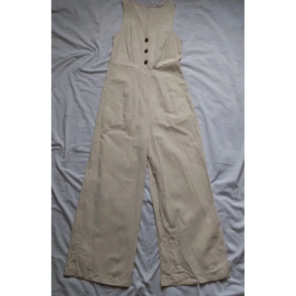 Madewell Linen Blend Jumpsuit Romper Button Front Ivory Boho Womens Size 0 - Picture 3 of 13